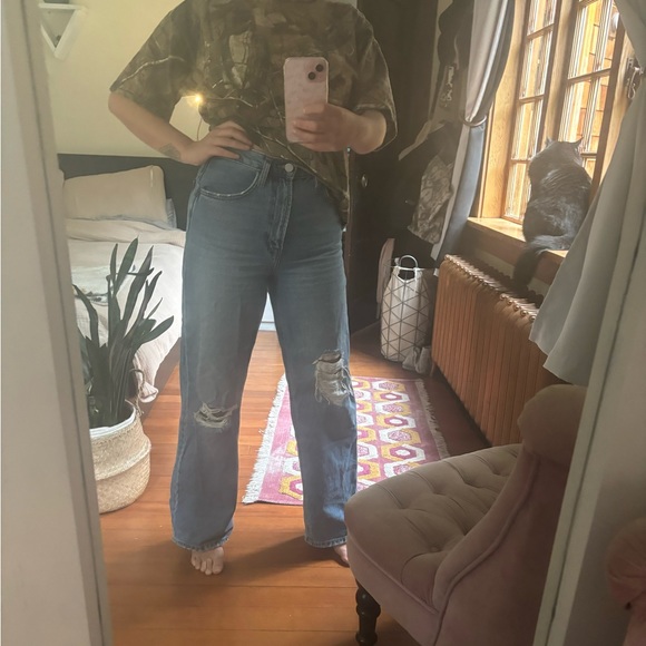 Oak + Fort Distressed High Waisted Wide Leg Denim - Picture 2 of 7